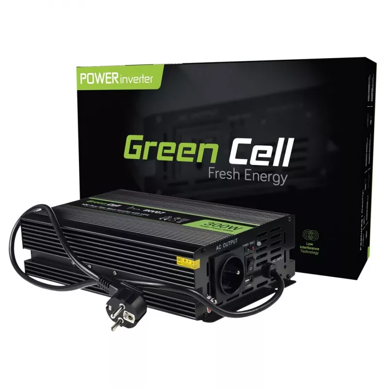 Spannungswandler Green Cell INV07, DC 12 V auf AC 230 V, 300 W, 50 Hz, Typ-C-Stecker, schwarz