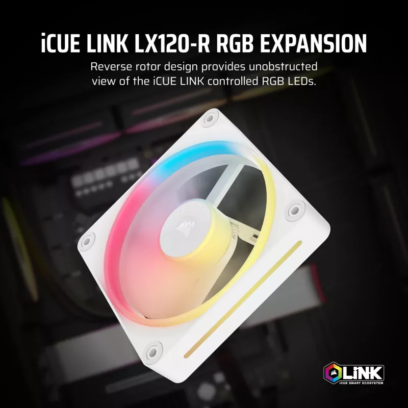 CORSAIR iCUE LINK LX120-R RGB Reverse Blade PWM Gehäuselüfter, 120 mm, weiß