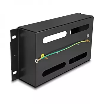 Delock 67320 10" Leitungsschutzschalterleiste mit Abdeckung und DIN-Schiene, 3U, Metall, Schwarz