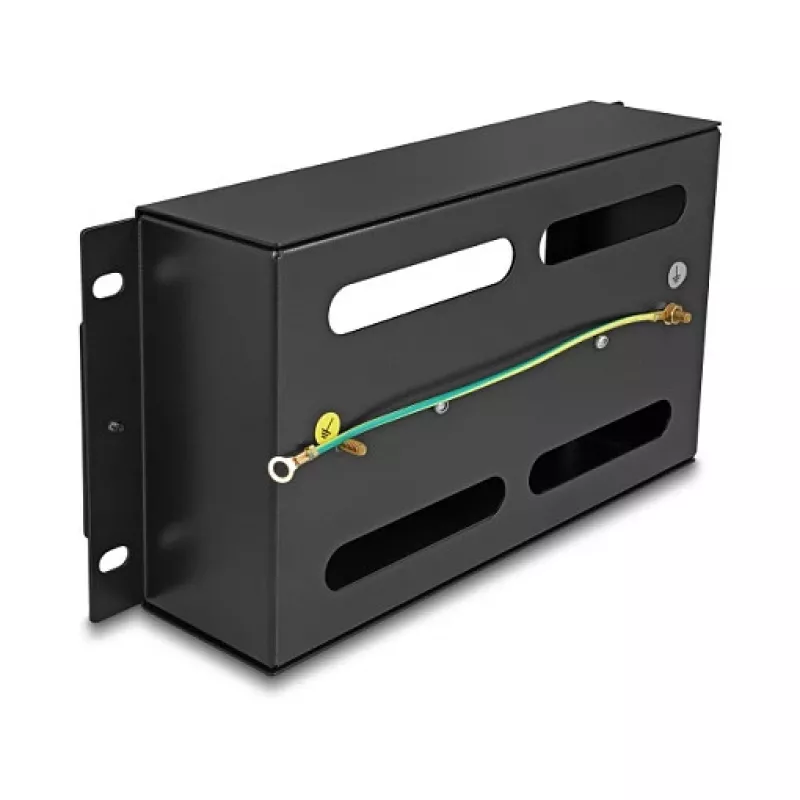 Delock 67320 10" Leitungsschutzschalterleiste mit Abdeckung und DIN-Schiene, 3U, Metall, Schwarz