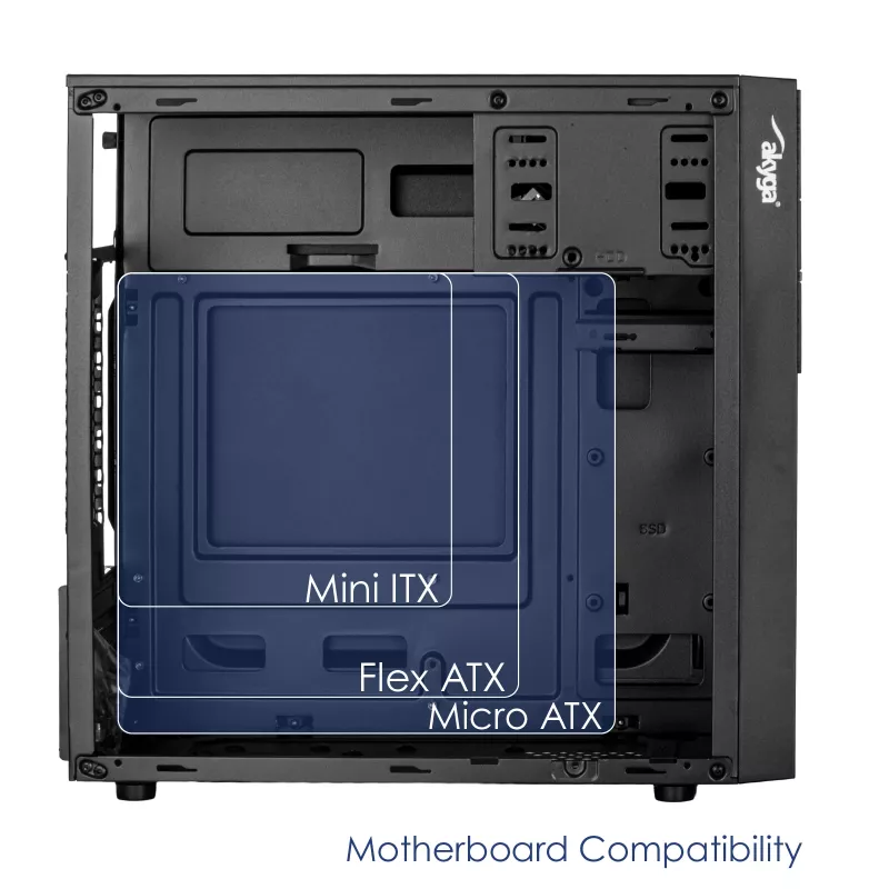 Akyga AK19BK Micro-Tower-PC-Gehäuse, Micro-ATX / Mini-ITX, USB-C + USB 3.0 + 2x USB 2.0, ohne Netzteil, schwarz