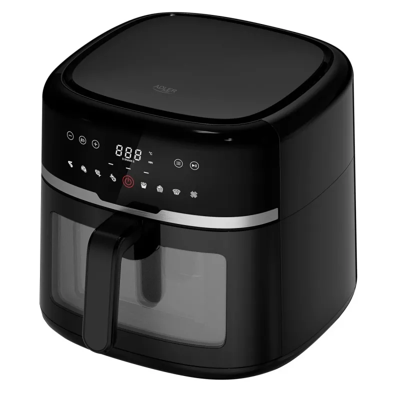 Adler AD 6318 Heißluftfritteuse, 8 l, 2500 W, LCD-Display, 9 Programme, Schwarz