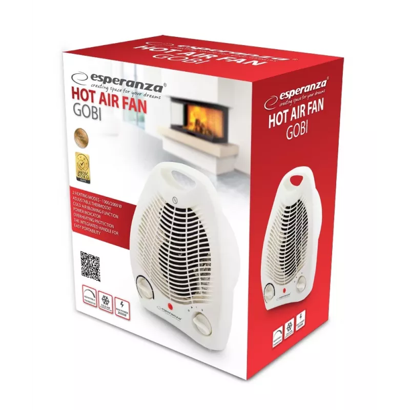 Elektrische Raumheizung ESPERANZA EHH011 1000/2000 W, weiß, einstellbarer Thermostat, Drehregler