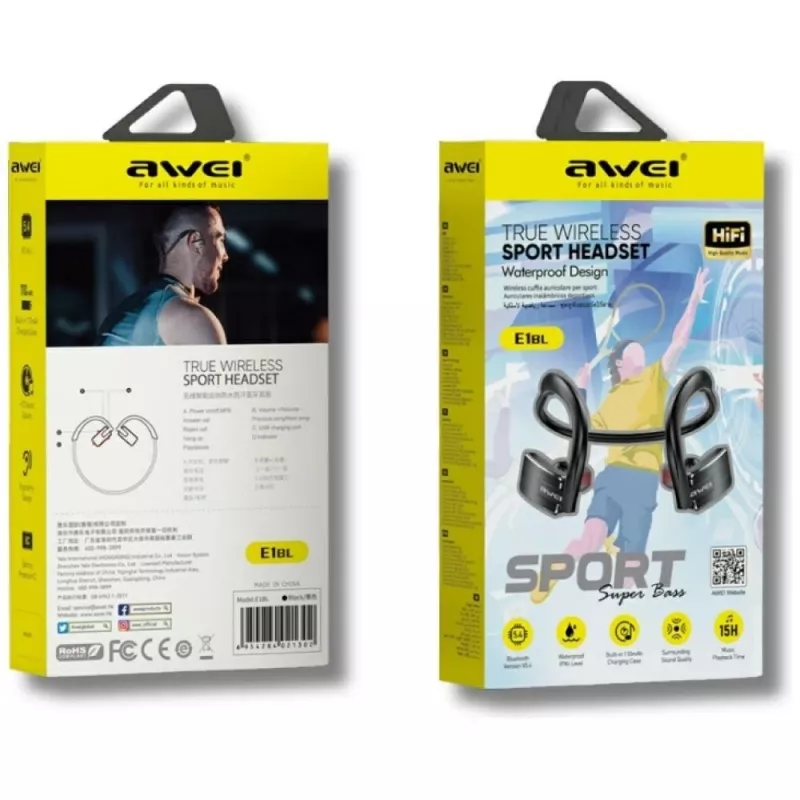 Bluetooth-Kopfhörer Awei E1BL Sport schwarz