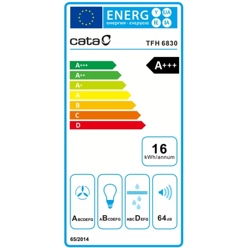 Einbau-Dunstabzugshaube CATA TFH 6830 GWH 600 m³/h Weiß Touch-Bedienung