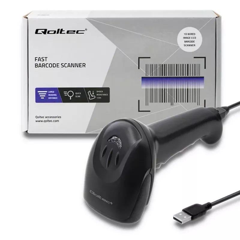 Qoltec 50866 1D CCD Laser-Barcodescanner, USB, schwarz
