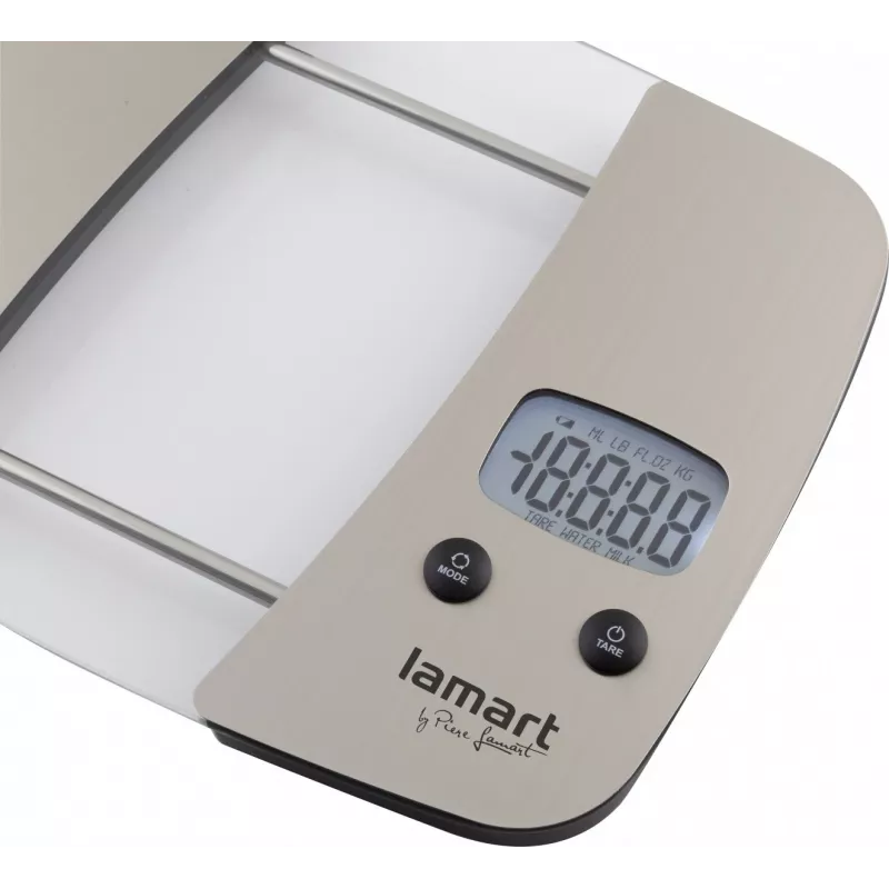 Küchenwaage LAMART LT7071 grau mit LCD-Anzeige, Sensortasten, Einheiten g/kg/ml/lb:oz, 2×AAA