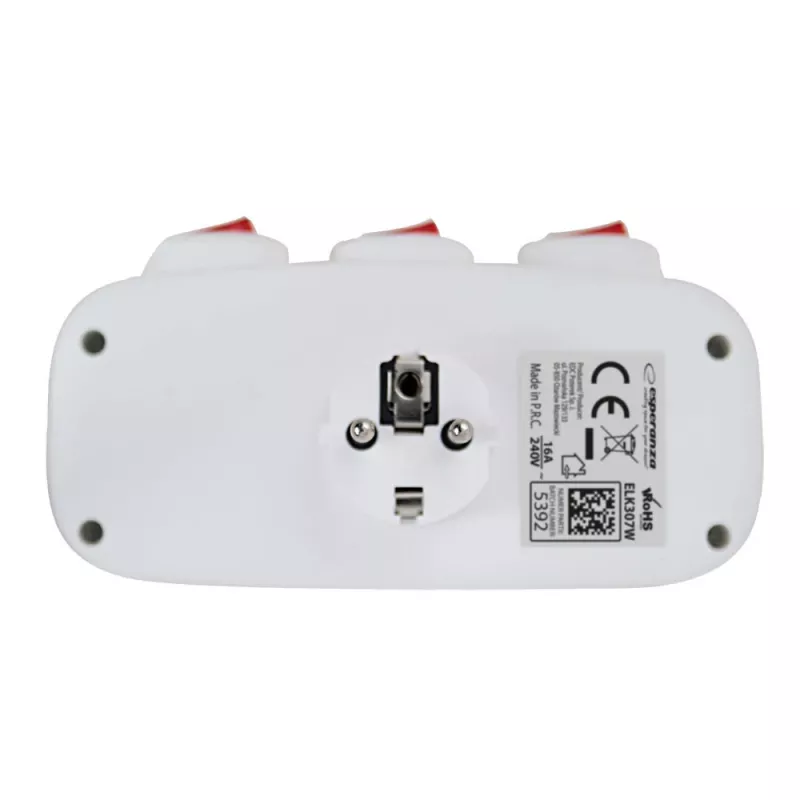 Esperanza ELK307W Elektroverteiler, 3 Steckdosen mit Schalter, weiß