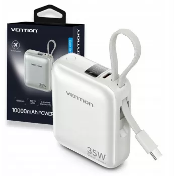 Vention FHEN0 Powerbank, 10000 mAh, 35 W, integriertes USB-C-Kabel, Beige