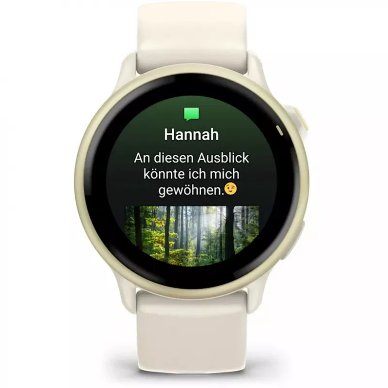 Garmin vívoactive 6 Smartwatch 42 mm, 1,2" AMOLED 390 x 390, Touchscreen, GPS, WLAN, 8 GB, Aluminiumgehäuse Lunar Gold, Silikonarmband Bone
