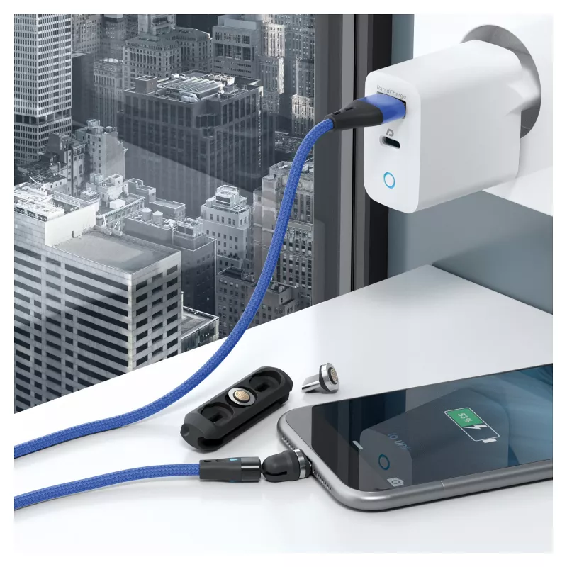 USB-Kabel RealPower MagneticCharge3 1m USB A Blau Schnellladung Datentransfer