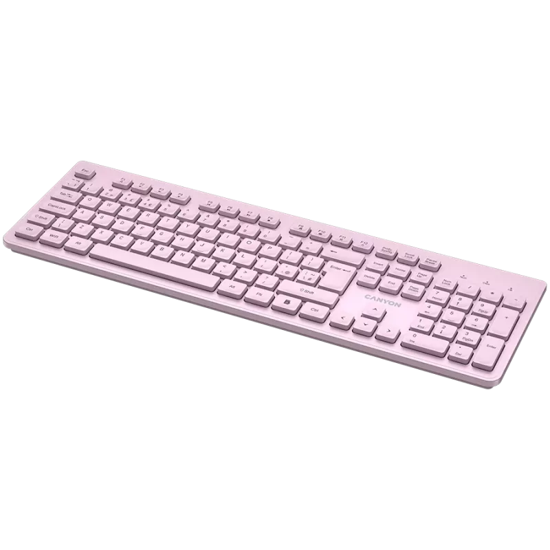Wireless Tastatur CANYON HKB-W01 — kompaktes pinkfarbenes Layout, UK/US-Tastenkappen