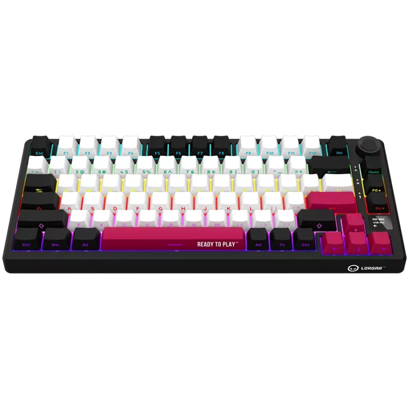 LORGAR KBP7075W kabellose mechanische 75-%-Gaming-Tastatur, Schwarz/Rot, EN
