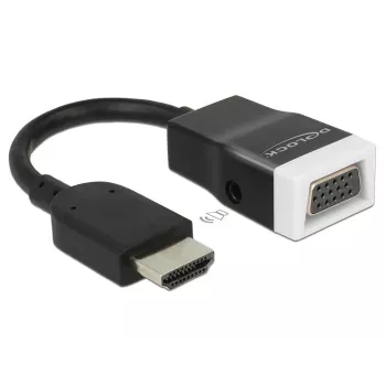 Delock 65587 Adapter HDMI-A Stecker auf VGA (D-Sub 15) Buchse mit Audio, schwarz/weiß