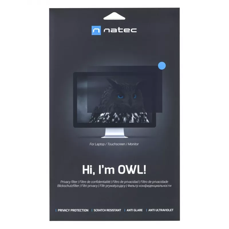 Frameless display privacy filter NATEC Owl for 24 inch (61 cm) LCD monitor, 531 x 298 mm, 16:9, touchscreen Kompatibel