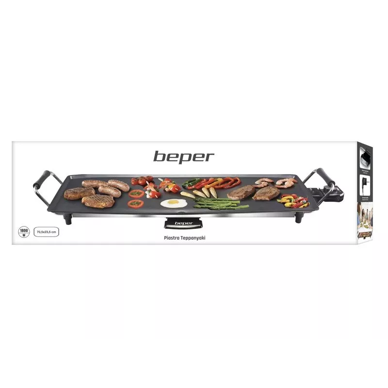 Beper 90.386 Teppanyaki-Grill, 70,5 x 23,5 cm Antihaft-Platte, 1800 W, schwarz