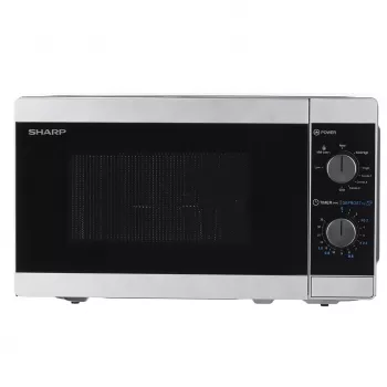 Kombi-Mikrowelle Sharp YC-MG01E-S — 20 l, 800 W Mikrowelle, 1000 W Grill, 5 Leistungsstufen, Drehregler, 25,5 cm Drehteller