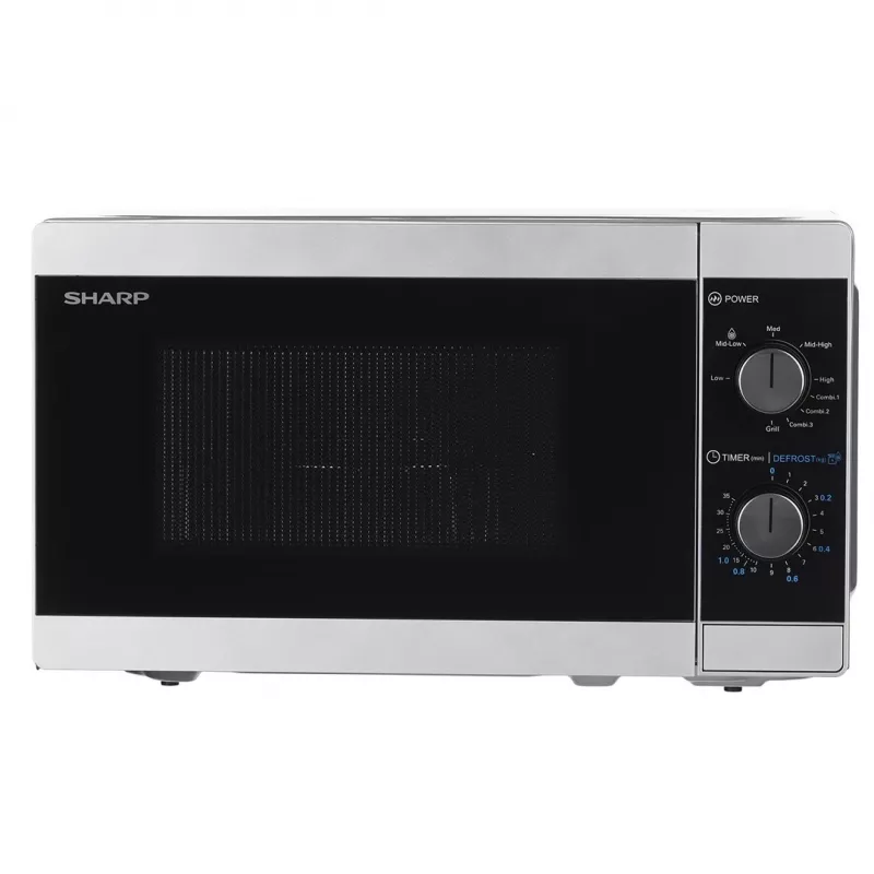 Sharp YC-MG01E-S Mikrowelle mit Grillfunktion, 20 l, 800 W, freistehend, Silber/Schwarz
