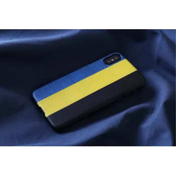 Smartphone-Hülle man and wood für iPhone X/XS – dandy blau schwarz, schützende Hartschale