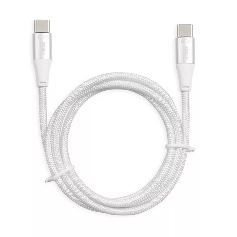 USB-C-auf-USB-C-Kabel IBOX IKUTC1W 1 m, USB 2.0, 3 A, weiß, Textilgeflecht
