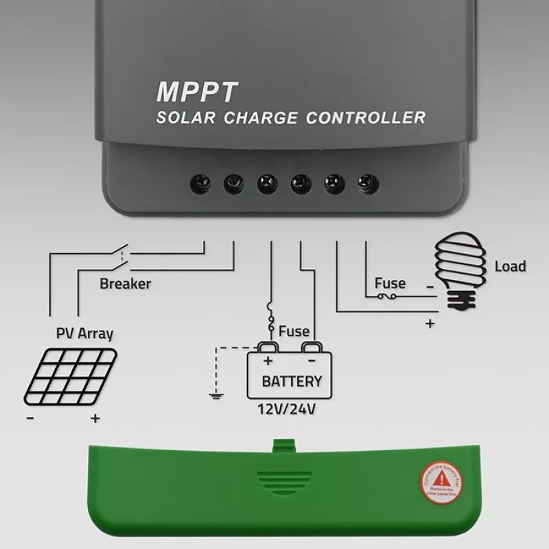 Solar-MPPT-Laderegler QOLTEC 40A 12V/24V mit LCD-Anzeige