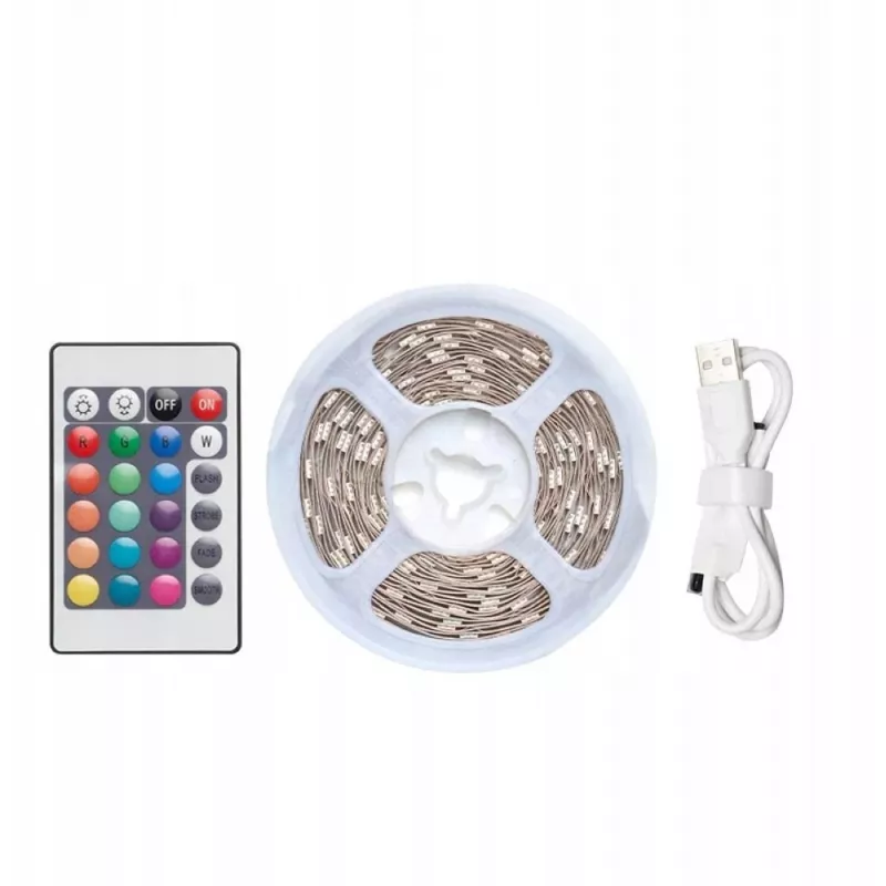 LED-Streifen Vention PAAWH 2 m USB 5V RGB mit IR-Fernbedienung, 30 LEDs, doppelseitiges Klebeband