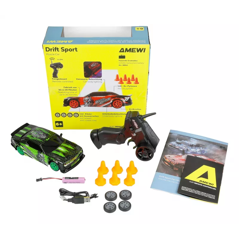 Amewi 21132 Drift Sport Muscle Car 4WD 1:24 RTR, grün, 6+