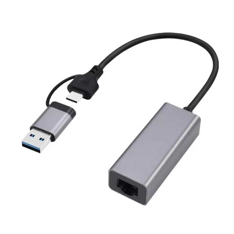 Gembird A-USB3AC-LAN-01 USB 3.1 + Type-C Gigabit-Netzwerkadapter, 1x RJ-45, 10/100/1000 Mbit/s, Metallgehäuse, Space Grau