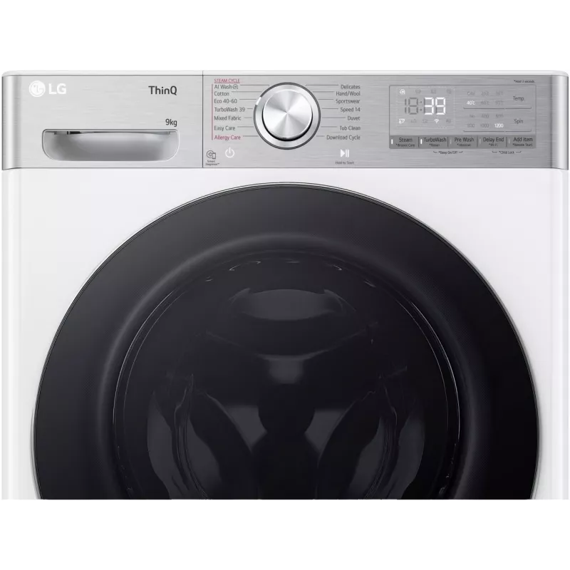 LG F2WR909P3W Frontlader-Waschmaschine 9 kg, 1200 U/min, 47,5 cm tief, Dampf, WLAN, Energieeffizienzklasse A, Weiß