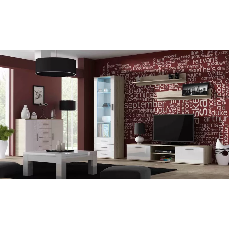 Cama Wohnzimmer-Sideboard UNI Sonoma-Eiche/weiß glänzend