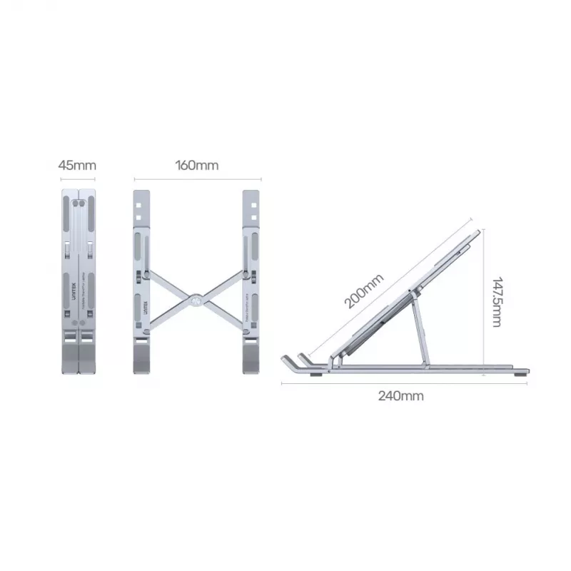 Unitek OT155SL faltbarer Laptopständer, Aluminium, Silber