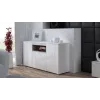Sideboard Cama Meble VIVA 150 — weiß/weiß Hochglanz und Sonoma Eiche, 3 Türen, 5 Einlegeböden, 1500×450×800 mm