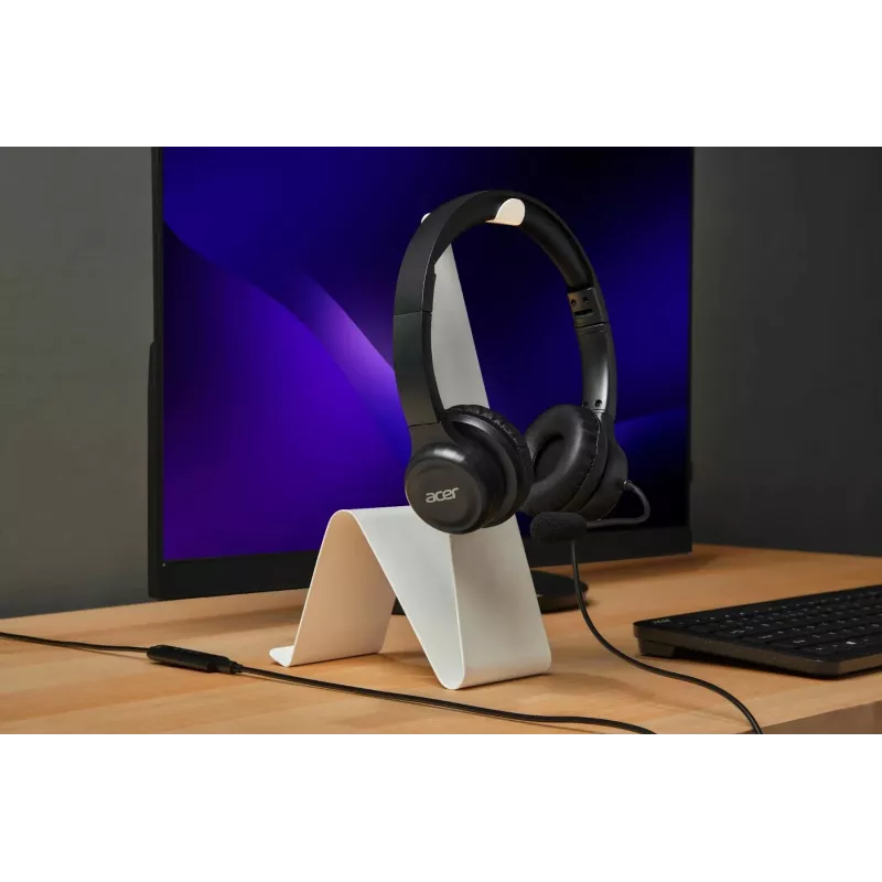 Acer AHW154 GP.HDS11.02D kabelgebundenes Office-Headset, Stereo, Klinkenanschluss, integriertes flexibles Mikrofon, schwarz