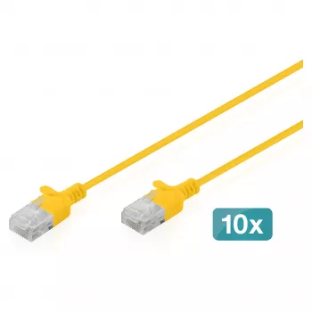 Patchkabel CAT6 U-UTP schlank, DIGITUS, 0,3 m, gelb, 10er-Pack