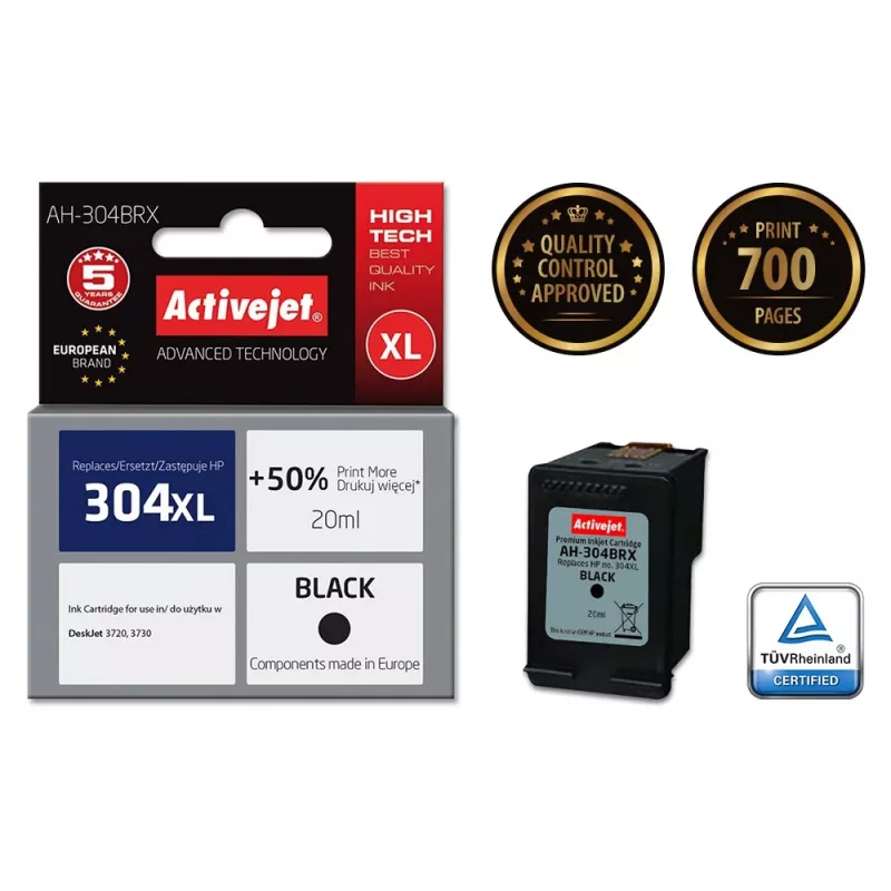 Activejet AH-304BRX Tinte (Ersatz für HP 304XL N9K08AE; Premium; 20 ml; schwarz)
