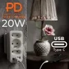 Power-Splitter MACLEAN MCE248 F/W — 3 AC-Steckdosen (1×16A, 2×6A) + 4×USB (2×A, 2×C PD 20W), EU-Stecker, weiß