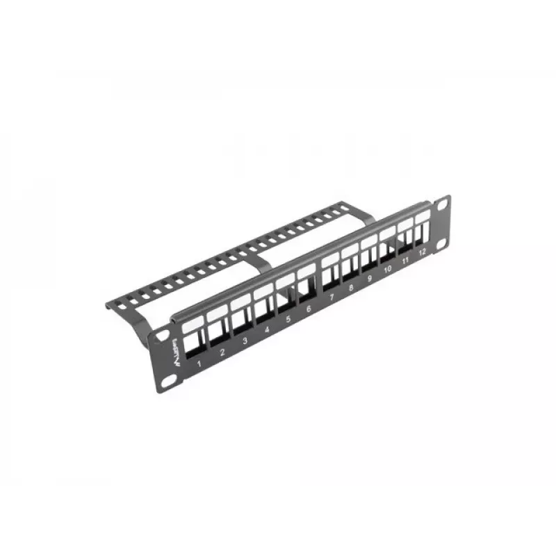 Lanberg PPKS-9112-B Leer-Patchpanel 12 Ports 1U 10 Zoll mit Keystone-Organizer, Schwarz