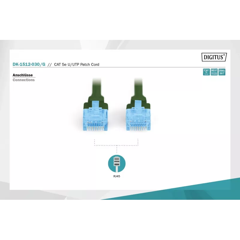 Netzwerk-Patchkabel DIGITUS CAT5e U/UTP, 3 m, RJ-45 auf RJ-45, grün
