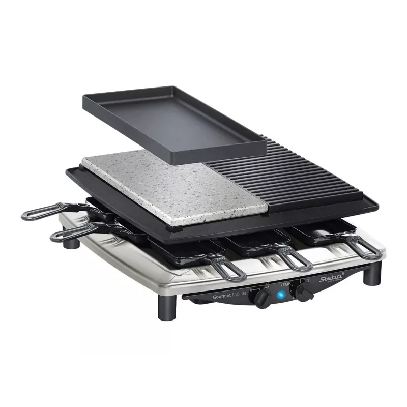 Steba RC 4 Plus Deluxe Chrome Raclette-Grill, Edelstahl/Schwarz