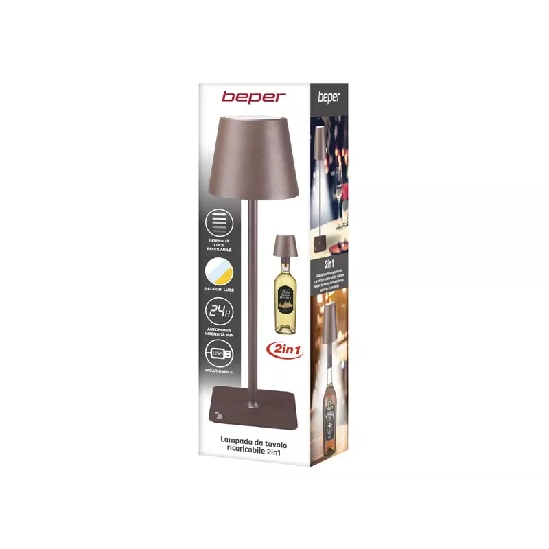 Beper P201UTP113 Akku-Tischleuchte, Touch-Steuerung, 2 W, 2000 mAh, Corten-Stahl