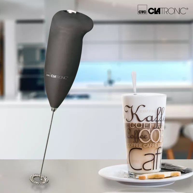 Clatronic MS 3089 batteriebetriebener Milchaufschäumer, Schwarz/Edelstahl