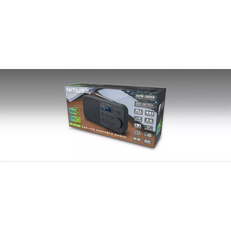 Muse M-109DB tragbares Radio, DAB+/FM PLL, LCD-Display, Wecker, Batterie-/Netzbetrieb, Schwarz