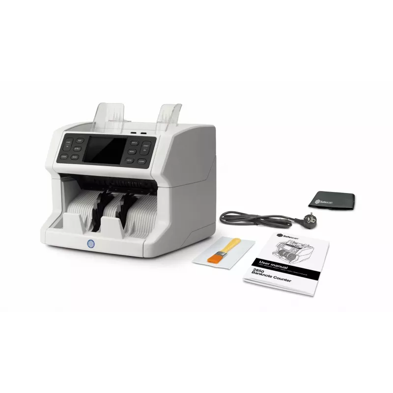 Safescan 2850 Banknotenzähler mit Falschgelderkennung (UV, magnetisch, Größe), 1500 Scheine/min, Touchdisplay, weiß