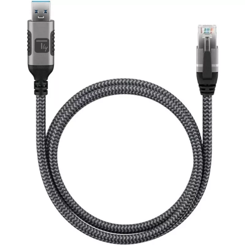 Techly ICOC U3A-RJ45-010 USB-A auf Gigabit Ethernet Adapterkabel, 1 m, Schwarz/Silber