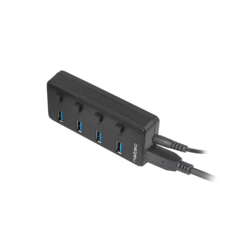Natec Mantis 2 NHU-1557 4-Port-USB-3.0-Hub, USB-Type-B-Eingang, Ein-/Aus-Schalter, Netzteil, schwarz