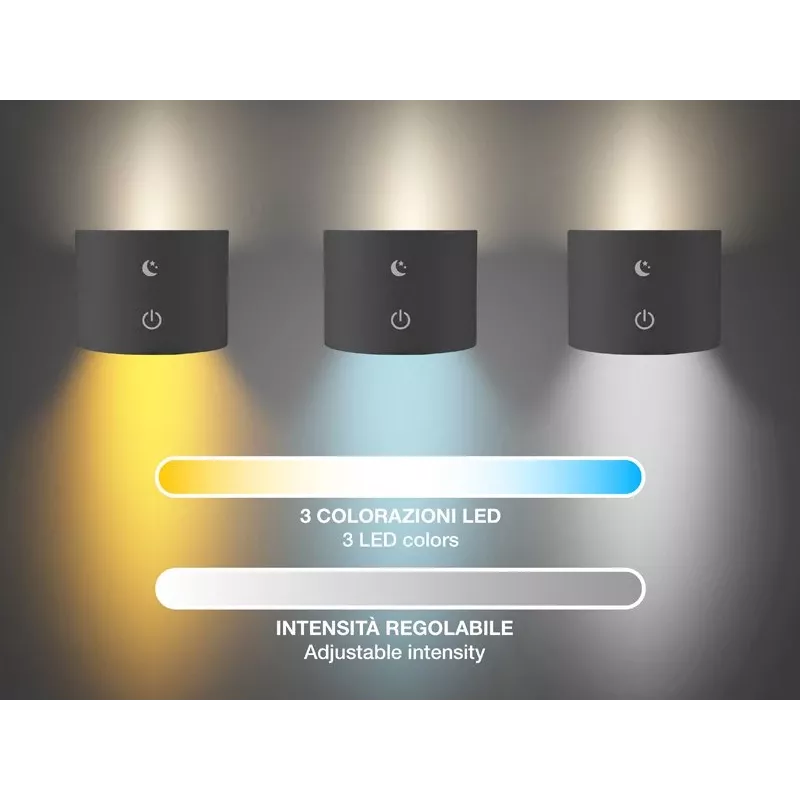 Beper P201UTP304 aufladbare LED-Lampe mit magnetischem Fuß, Klemme und Wandhalterung, 2,3 W, dimmbar, schwarz