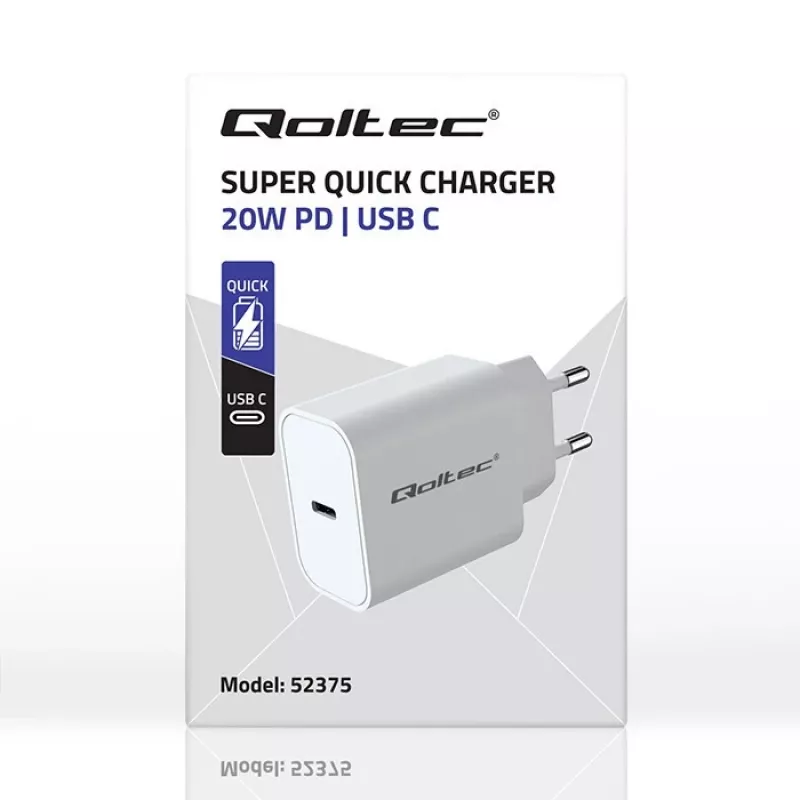 QOLTEC Super Quick PD-Ladegerät 20W USB-C (5V/12V) – Tragbares Schnellladegerät