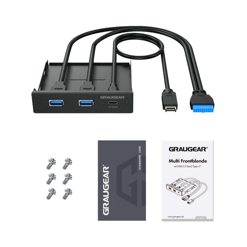 Graugear G-MP01 Multi-Frontblende mit 3-Port-USB-Hub, 1x USB-C 3.2 Gen2 + 2x USB-A 3.0, schwarz