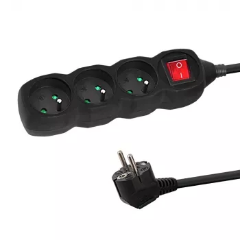 Stromverlängerungskabel ESPERANZA ELK210K — 1,5 m Kabel, 3 AC-Steckdosen Typ E, abgewinkelter Stecker, innen, schwarz