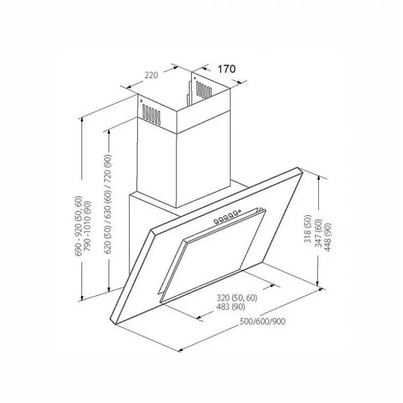 AKPO WK-4 Schwarz 2.0 60 GRAY/ Schwarz GLASS T300 Linear LED/Controller Dunstabzugshaube